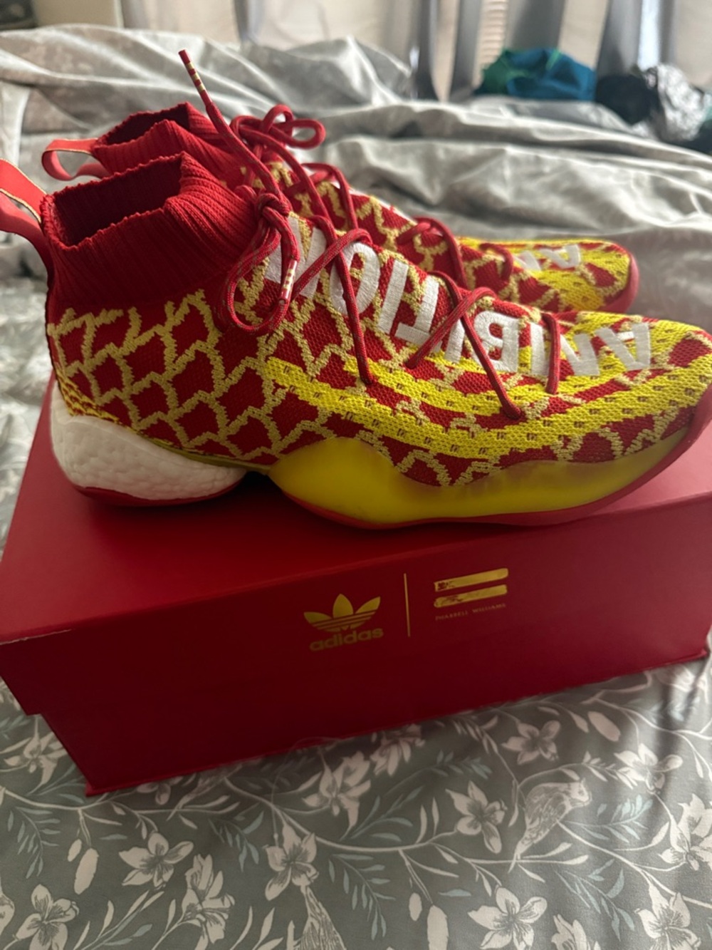 Men Adidas PWxBYW CNY Red and Yellow Knit High-Top Sneakers